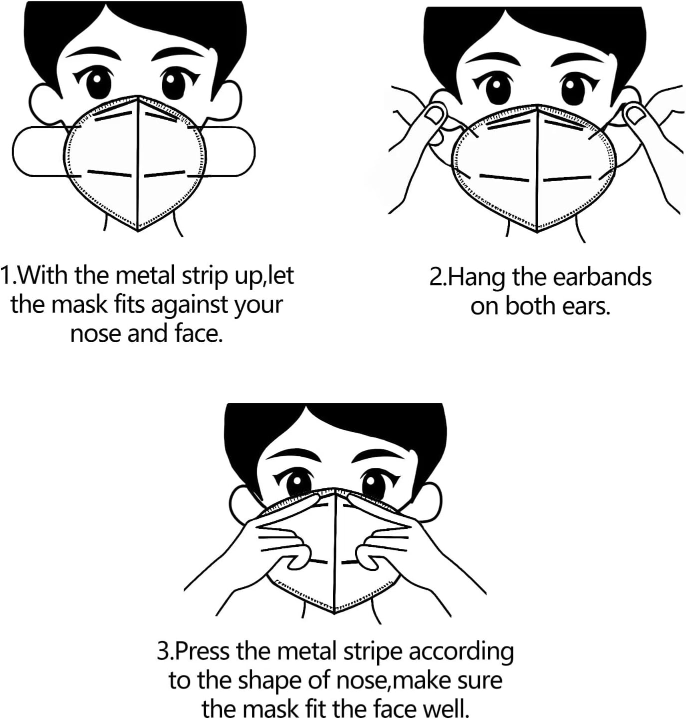 50PCS KN95 Face Masks Black 5 Layer Cup Dust Safety Filter Efficiency≥95% with Elastic Ear Loops and Nose Bridge Clip Breathable Mask