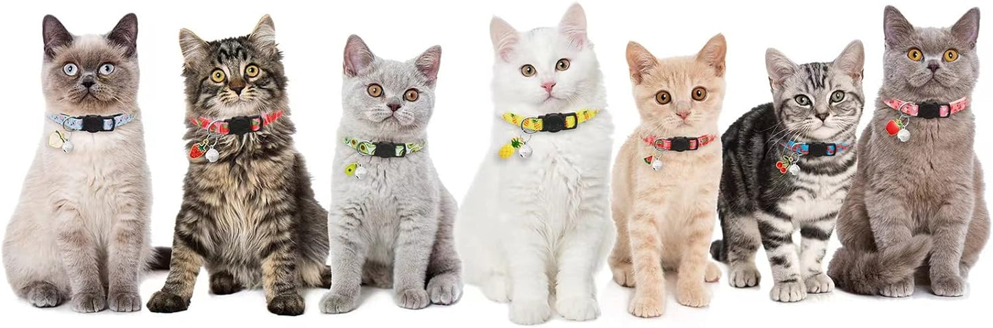 7 Pack Breakaway Cat Collars with Bells & Fruit Pendants,Safety Kitten Collar,Adjustable,Ideal for Girl Cats Boy Male Cats Pet Supplies,Accessories,Gifts