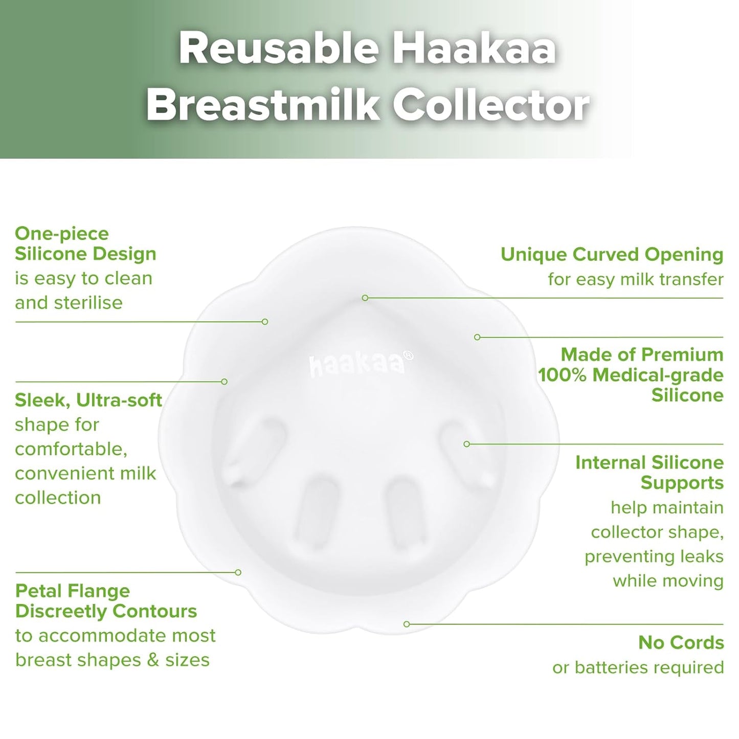 haakaa Petal Soft Silicone Milk Collector丨Discreet Leak-Protection Breast Milk Saver, Reusable Breast Shells Milk Collection Cup for Breastfeeding with Cleaning Brush- 2PCS