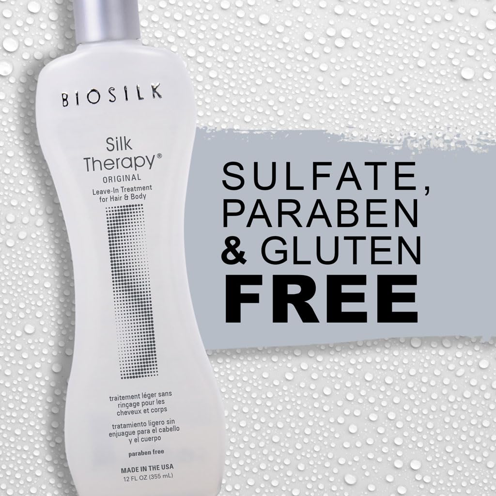 BioSilk Silk Therapy Original, Reconstructing Leave-In Hair Treatment, Adds Shine, Smooths & Prevents Split Ends, Sulfate-Free, Paraben-Free, Cruelty-Free, 12 Oz | Adding Shine, Sulfate Free, Paraben Free, Cruelty Free, 12 Oz
