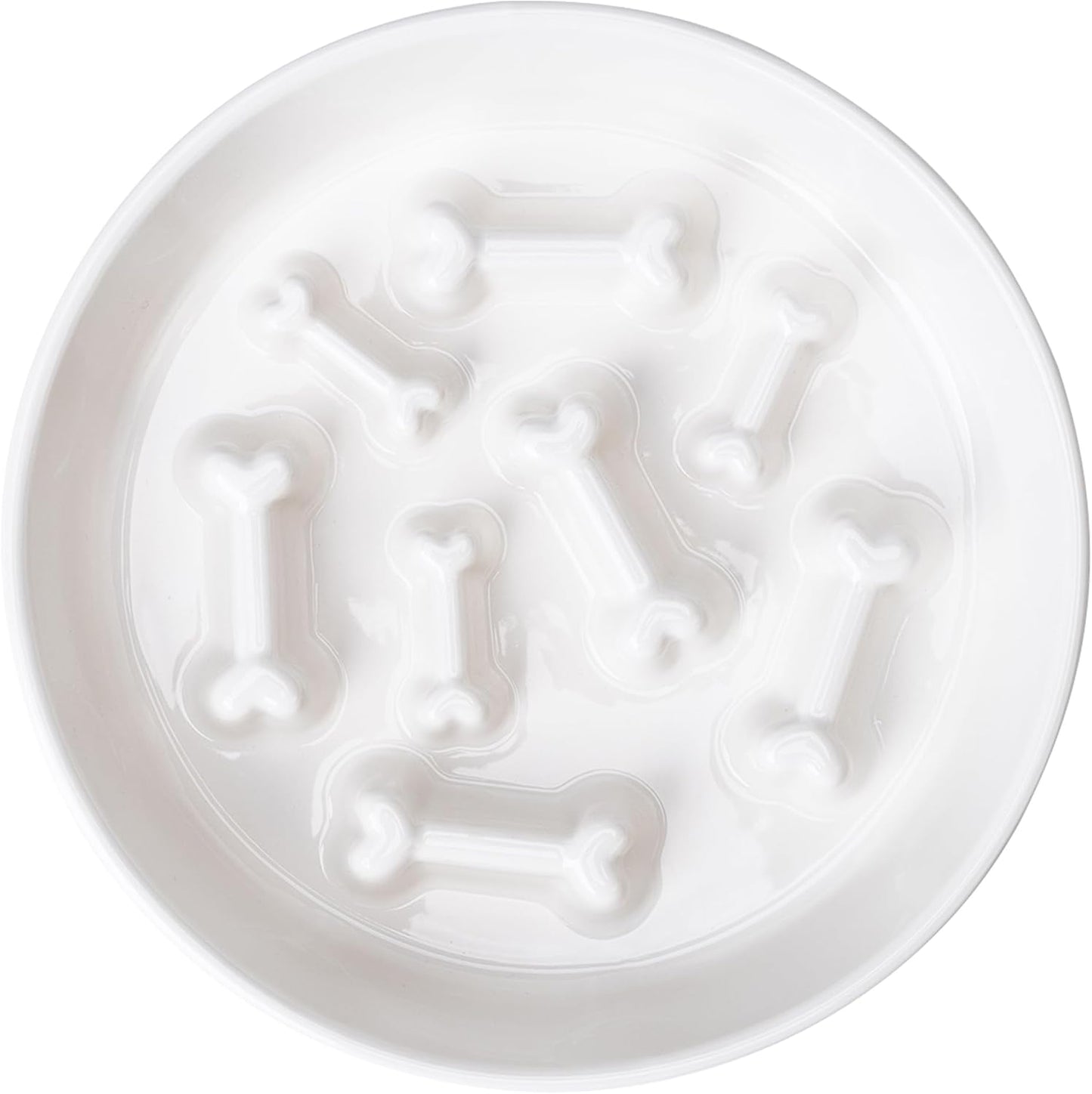 Ceramic Slow Feeder Dog Bowl, 1.5 Cup Dog Food or 20oz Water, Slow Eating Bowl for Small Breed, Maze Puzzle Feeder for Fast Eaters, Anti-Choking Stop Bloat, Non-Slip BPA Free (White Bone)