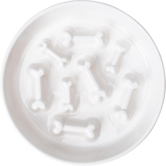 Ceramic Slow Feeder Dog Bowl, 1.5 Cup Dog Food or 20oz Water, Slow Eating Bowl for Small Breed, Maze Puzzle Feeder for Fast Eaters, Anti-Choking Stop Bloat, Non-Slip BPA Free (White Bone)