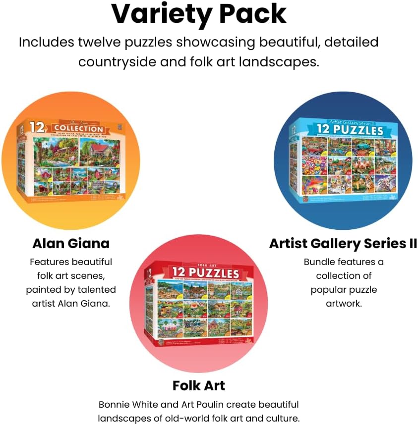 MasterPieces - Jigsaw Puzzle 12-Pack Bundle Set, Artist Gallery Collection Series 2 Landscape and Animal Puzzles, Family Fun for Adults and Kids