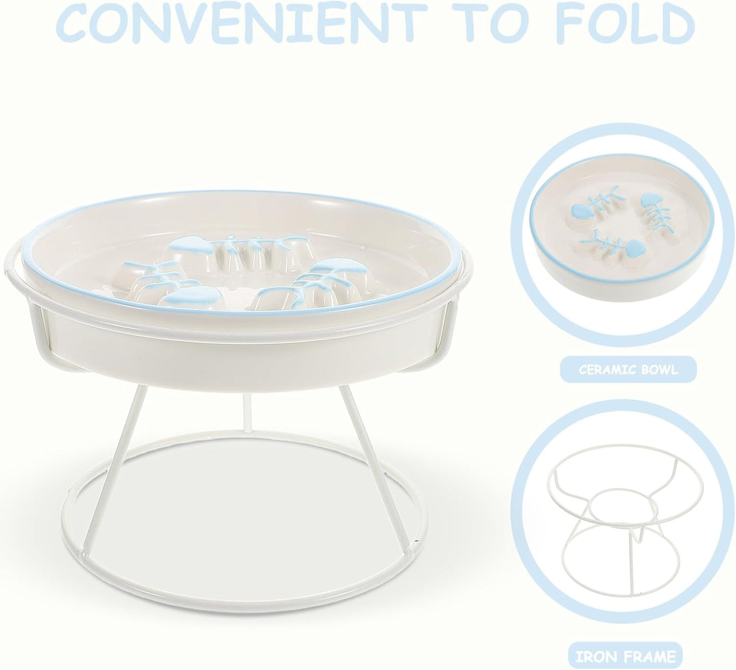 Milisten Ceramic Raised Cat Bowl Slow Feed Elevated Pet Feeding Dish with Stand Anti-Choke Slow Eating Plate for Indoor Cats and Small Dogs