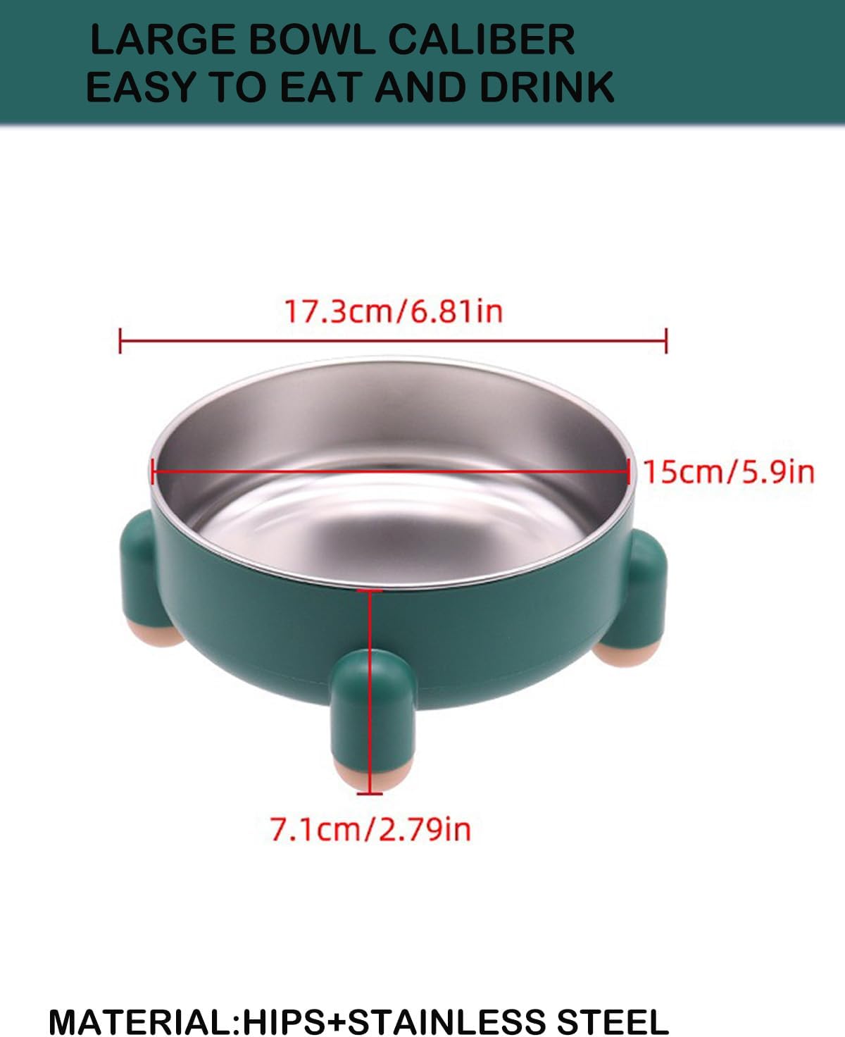Raised Cat Food Bowl, Anti Vomiting Elevated Cat Bowl Stainless Steel, Whisker Friendly Shallow Wide Dish, 3 Cups (24 oz) Non-Slip Dishwasher Safe for Indoor Cats (Green, 1-Pack)