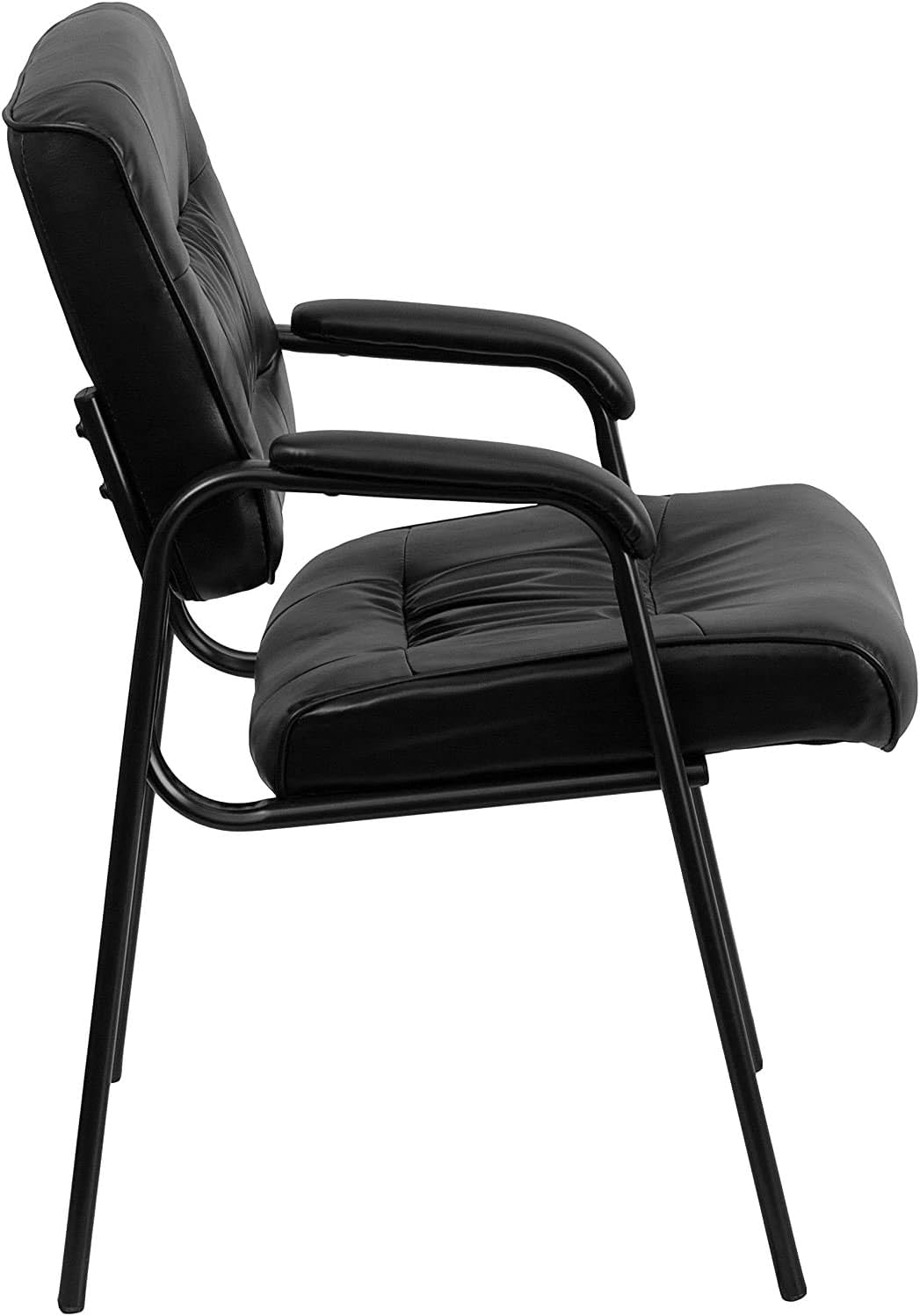Flash Furniture Haeger LeatherSoft Tufted Executive Reception Chair with Padded Armrests, Upholstered Side Chair for Living Room or Office, Black