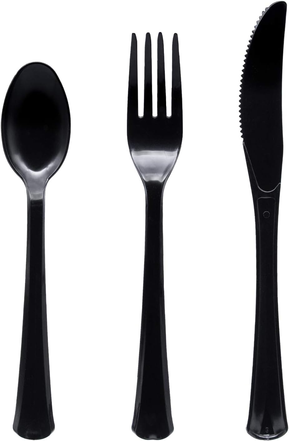 Party Essentials Extra Heavy Duty Hard Plastic Cutlery Combo Pack, Full Size Knives/Forks/Spoons, Black, 96-Pieces/ 32-Place Settings (N1224BK-4)