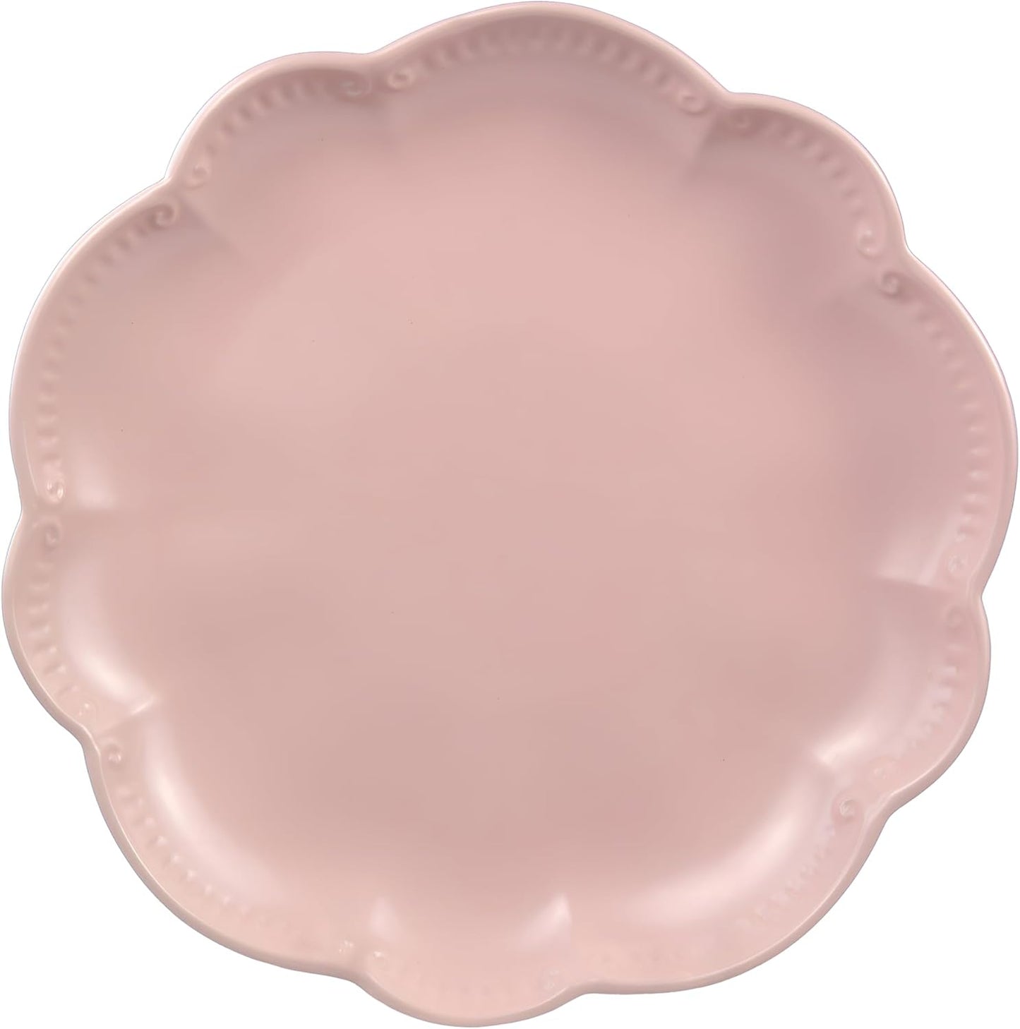Sango 12 Pieces Scalloped Dinnerware Set, Modern Pink Dishes for 4, Premium Serving Plates & Bowls Sets, Chip Resistant, Ceramic Dishware, Kitchen Dish, Microwave & Dishwasher Safe, Bethany