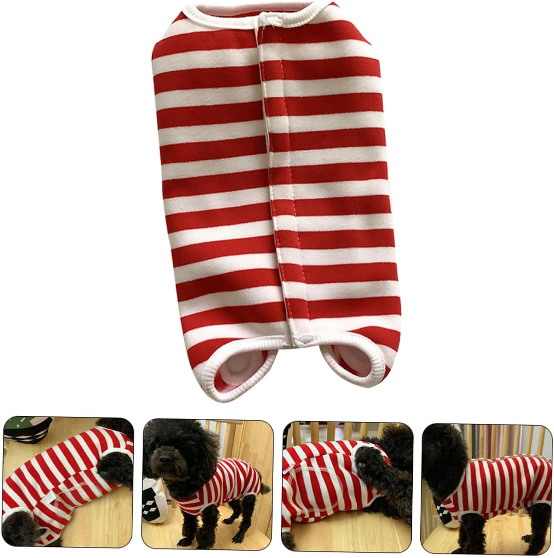 Milisten Dog Suit Striped Fleece Pet Protective Coat Four-Legged Sterilization Clothes Burgundy L Size Post-Surgery Wear for Dogs