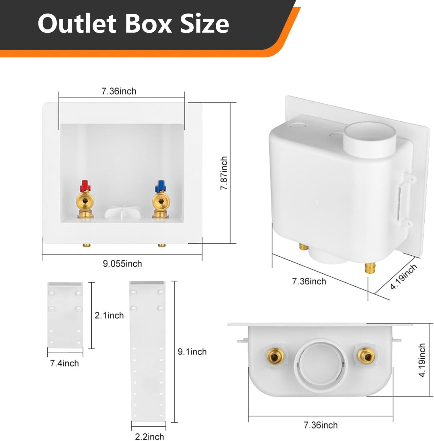 1-Pack HeSun Washing Machine Outlet Box, 1/2 Inch Crimp Pex Inlet x 3/4 Inch MHT Outlet Connection, Pex Washer Laundry Box with Center Drain(WM002)