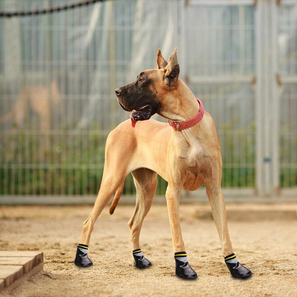 4pcs/Set Outdoor Waterproof Nonslip Anti-Stain Dog Cats Socks Booties Shoes Wth Rubber Sole Pet Paw Protector for Small Large Dog (5)