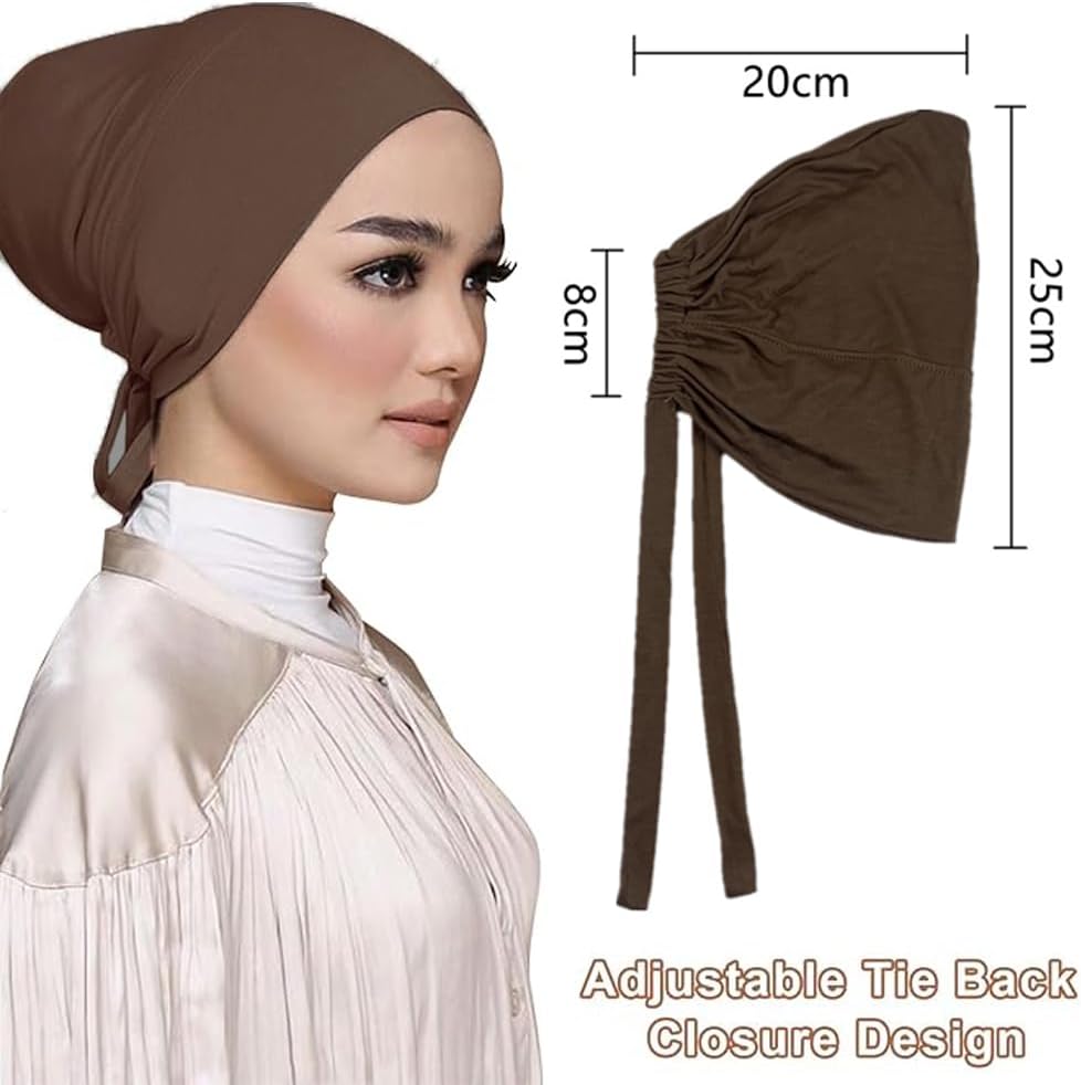 Women Under Scarf Hat Hijab Undercap Islamic Muslim Under Scarf Hijab Cap with Tie-Back Closure