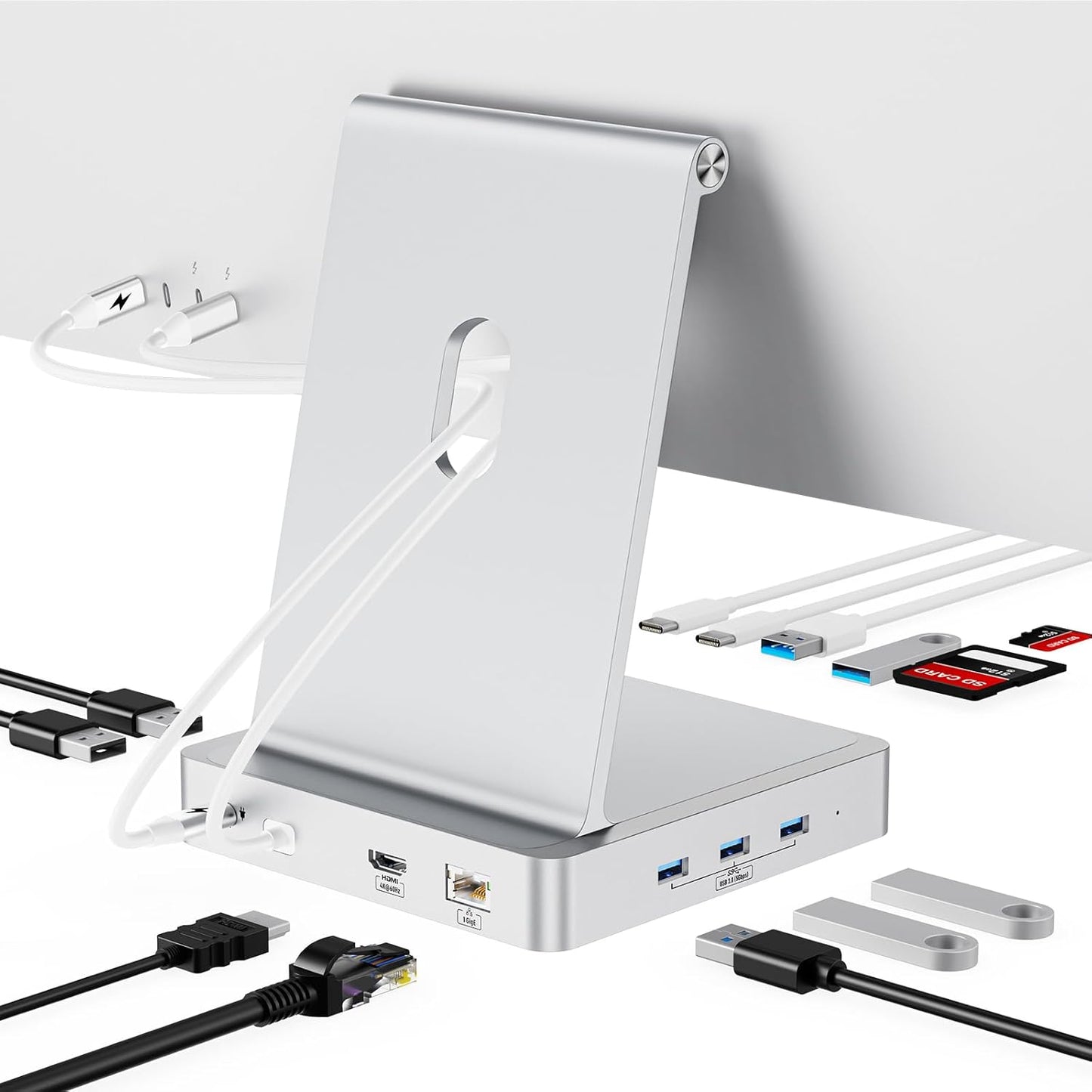 13-Port USB C Hub for iMac 24 inch 2021/2023/2024, iMac Accessories for iMac M1/M3/M4, iMac USB Hub with 5 USB-A & 2 USB-C 3.0 Ports, 4K@60Hz HDMI, 1Gbps Ethernet, SD/TF, M.2 NVME SSD (Not Included)