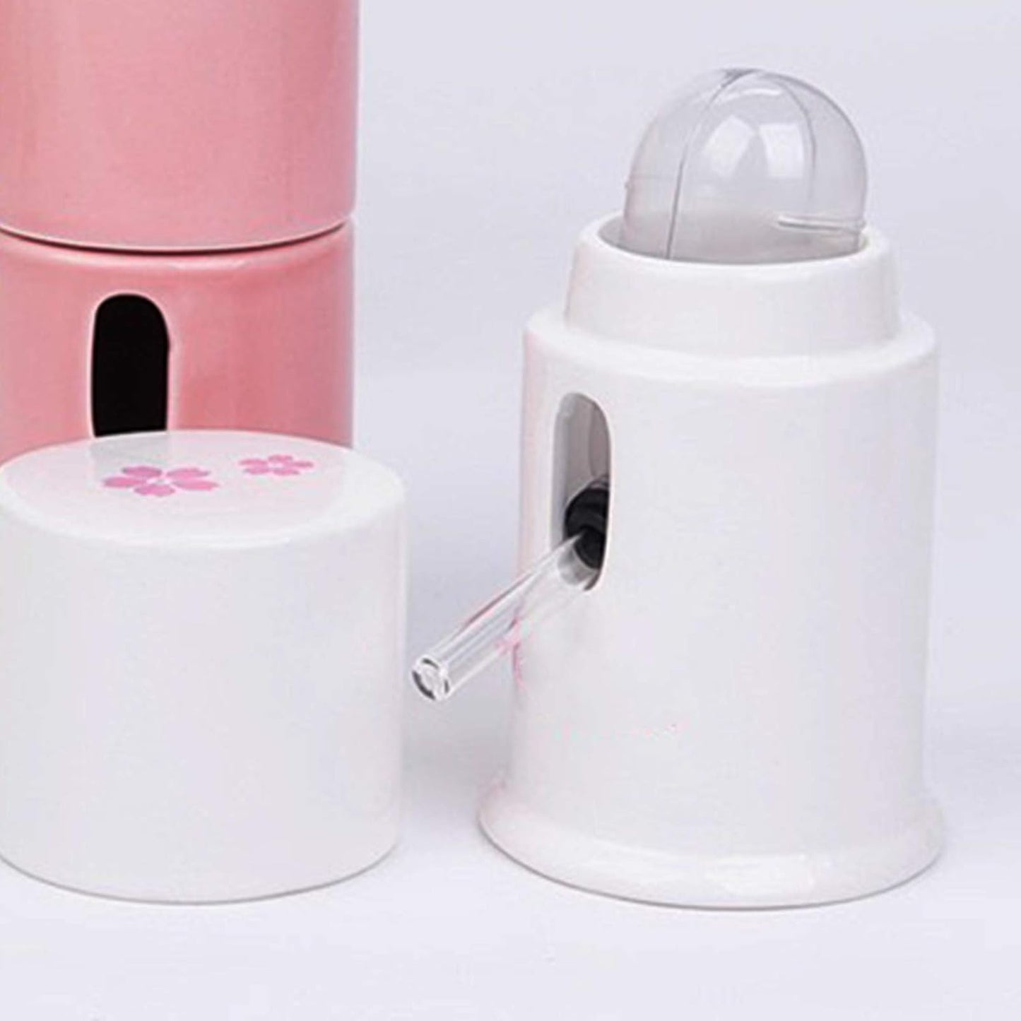 Hamster Drinking Fountain Ceramics Pet Water Fountain for Hedgehog Chinchilla Ferret Small Guinea Pig with 60ML Kettle (White)
