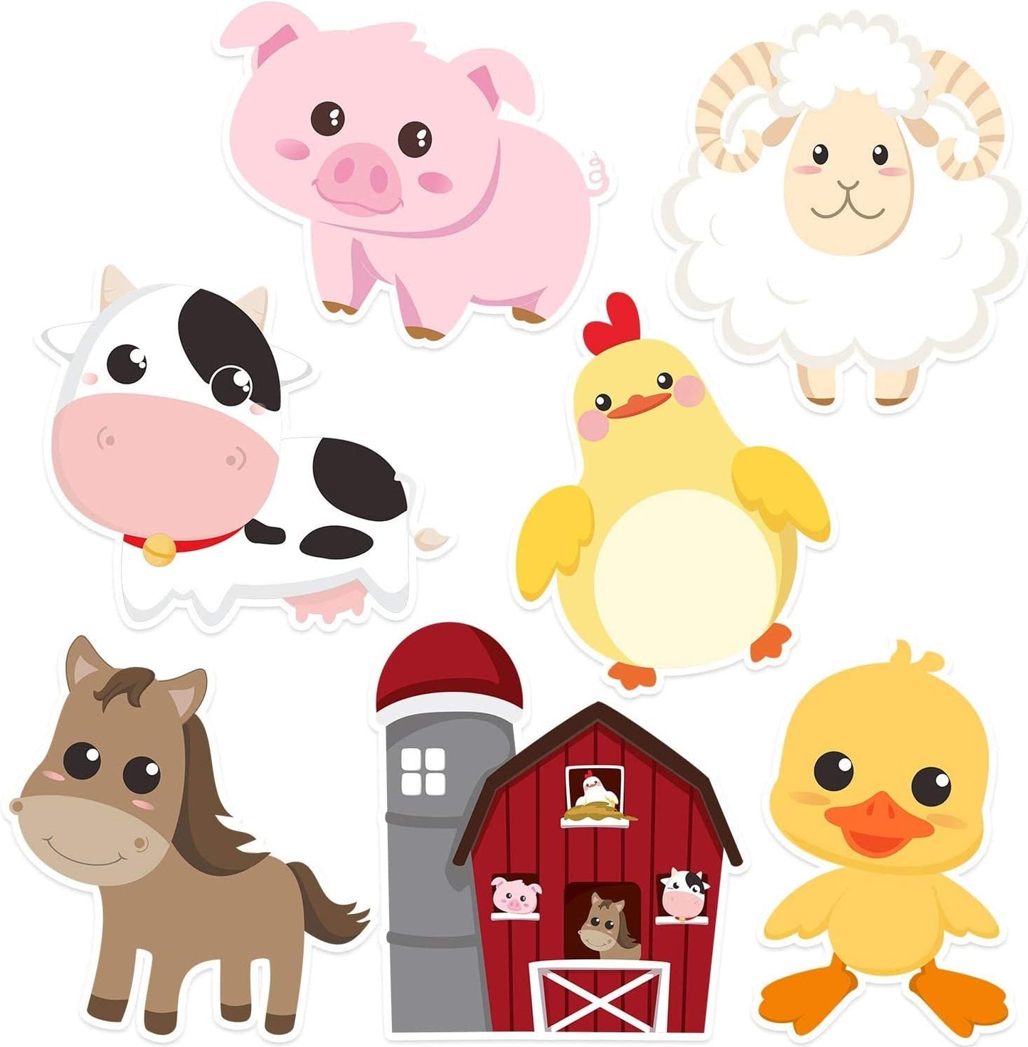 Blulu 35 Pcs Farm Animals Decor Farm Animal Cutouts for Baby Shower, Bulletin Board, Classroom Decor, Kindergarten, Birthday, Party Essentials with 80 Glue Point Dots