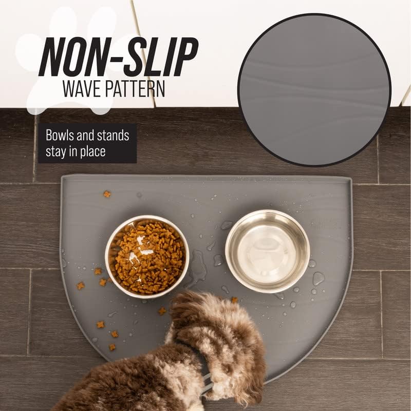 Leash Boss Fountain Mat, Silicone Water Mat Designed for Pet Fountains, Dog Gravity Water Bowls, Mats for Automatic Dispensing Cat Feeders up to 12" Diameter (Medium- 20 x 15 Inches, Gray)