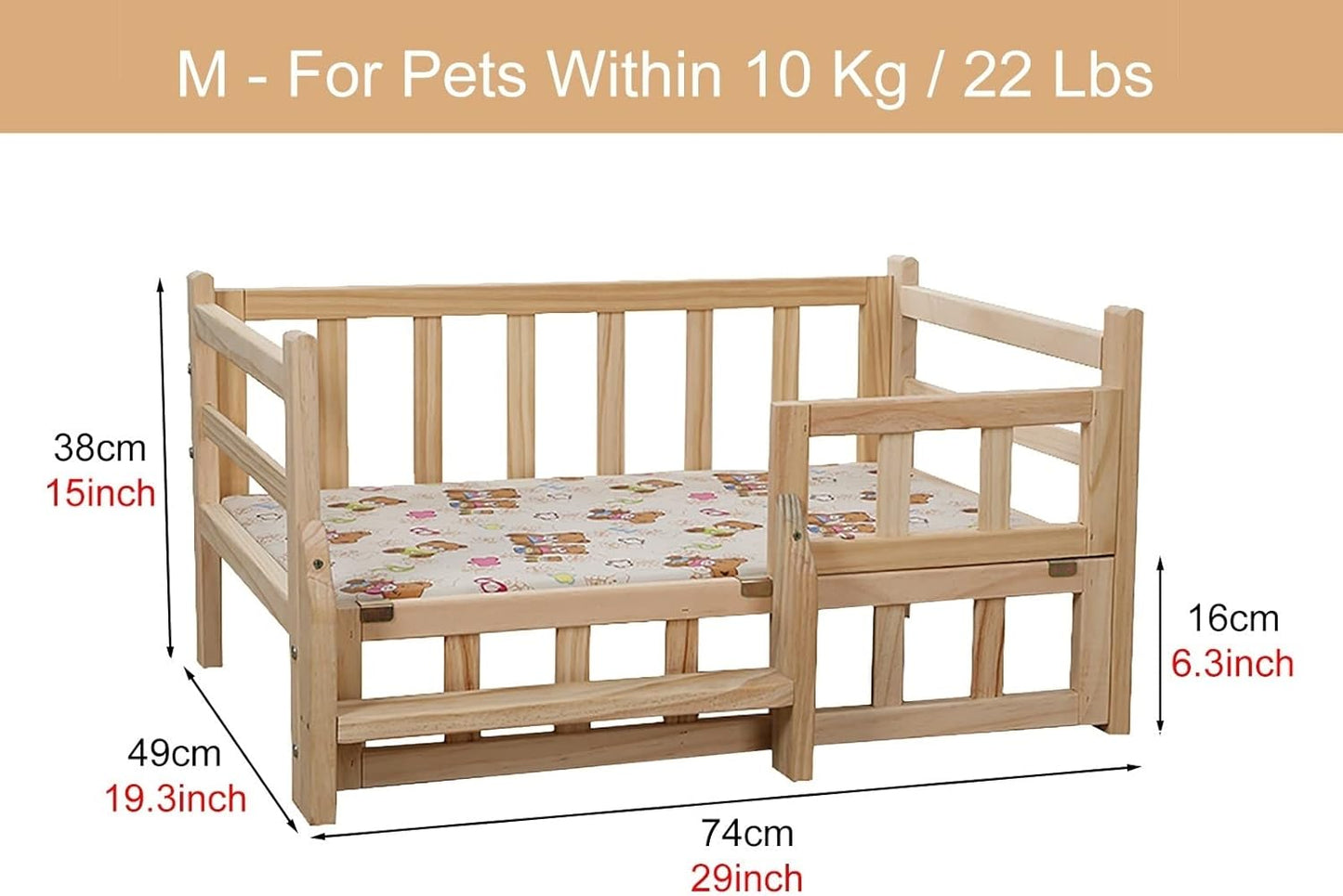 Elevated Pet Dog Bed Wooden, Small Medium Large Washable Dog Sofa Beds with Side, Raised Dog Couch Kennel Cots for Orthopedic Joint Relief (Color : Style2, Size : L-94x54x38cm/37x21x15) (Style3 29.0"L