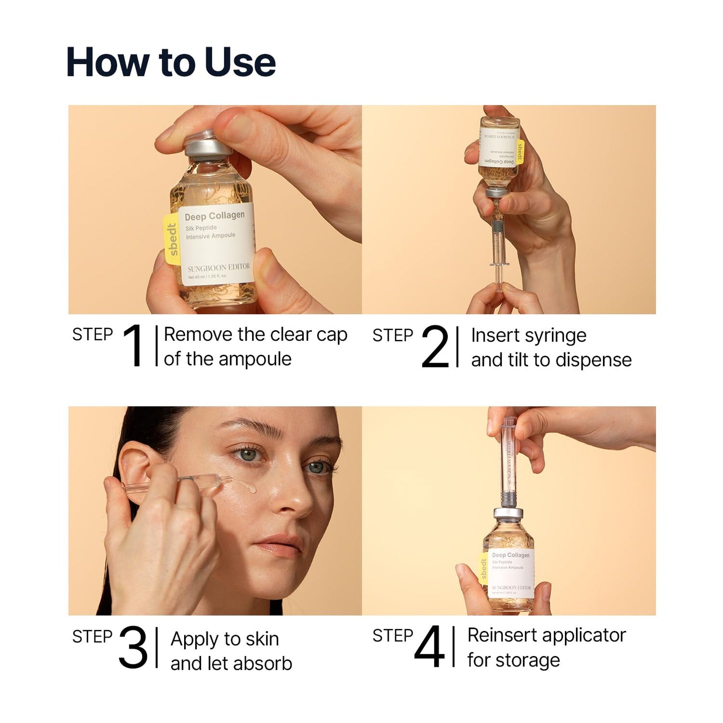 SUNGBOON EDITOR Collagen Silk Peptide Intensive Ampoule | Copper Peptides Serum for Face with Collagen & Multi Peptides | Hydrating Korean Skincare Facial Serum for Smooth-Looking Skin | 1.35 fl oz