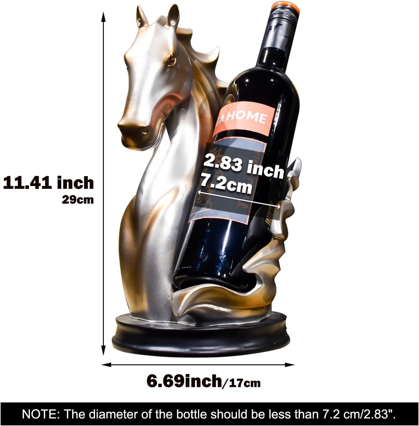 Wine Bottle Holder Wine Racks Tabletop Horse Statue as Home Kitchen Wine Cellar Decorative Storage Organizer, Horse Sculpture Horse Decor Horse Gifts for Girls Men Women (Silver)
