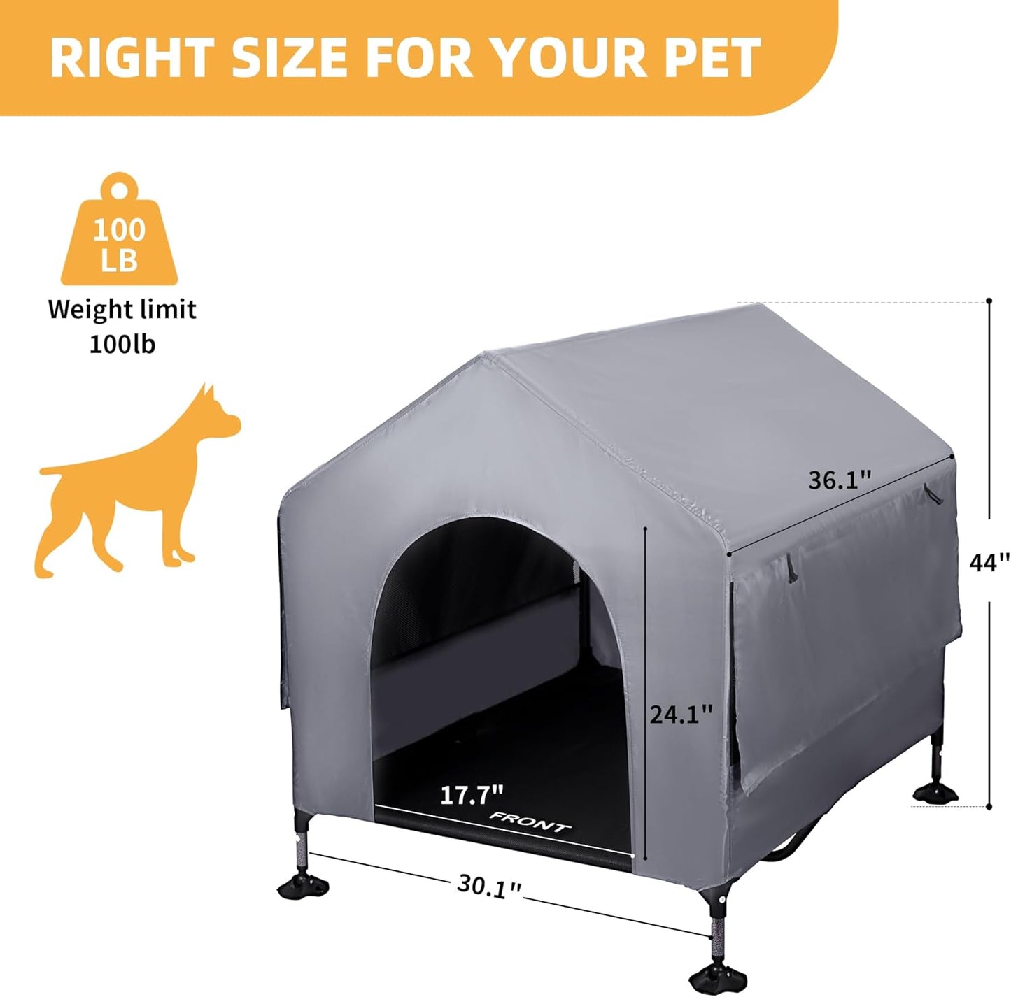 36" Dog House Outdoor Indoor with Breathable Mesh Windows, 2-in-1 Outside Dog House Elevated Dog Bed Cot Dog Tent Shade Shelter, Easy to Assemble & Clean (36 INCH)