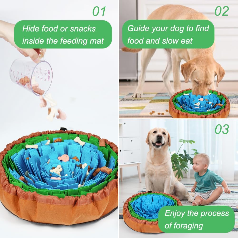 Vivifying Snuffle Mat for Dogs, Adjustable Treats Feeding Mat for Slow Eating and Keep Busy, Interactive Dog Puzzle Toys Encourages Natural Foraging Skills and Smell Training (Blue Green)