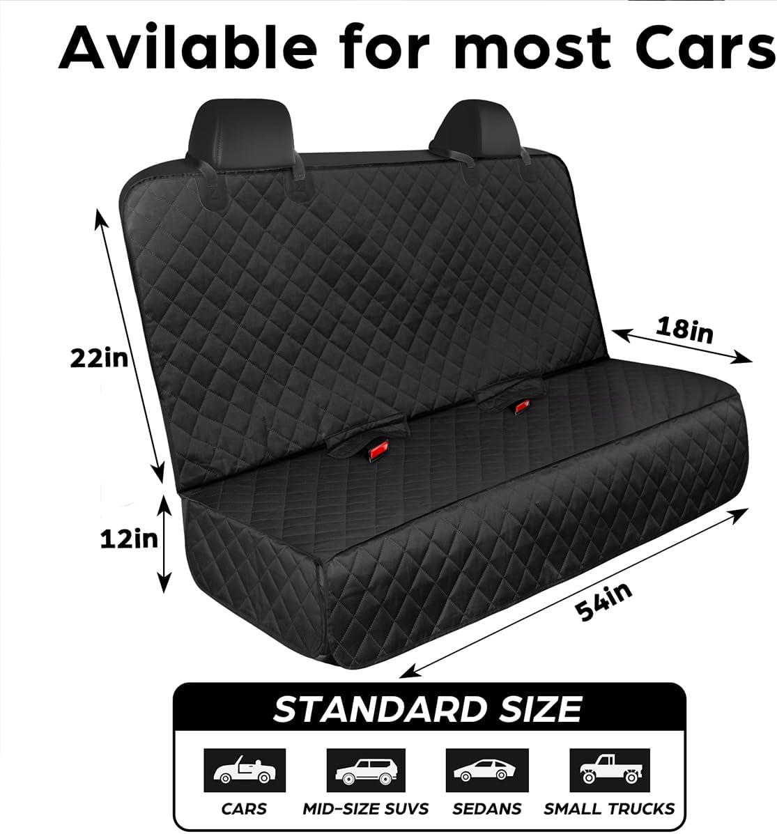 Waterproof Dog Car Seat Cover with Belt for Back Seat - Washable Pet Protector Accessories for Cars, Trucks, SUVs, and Bench Seats - Auto Backseat Hammock for Small & Large Dogs