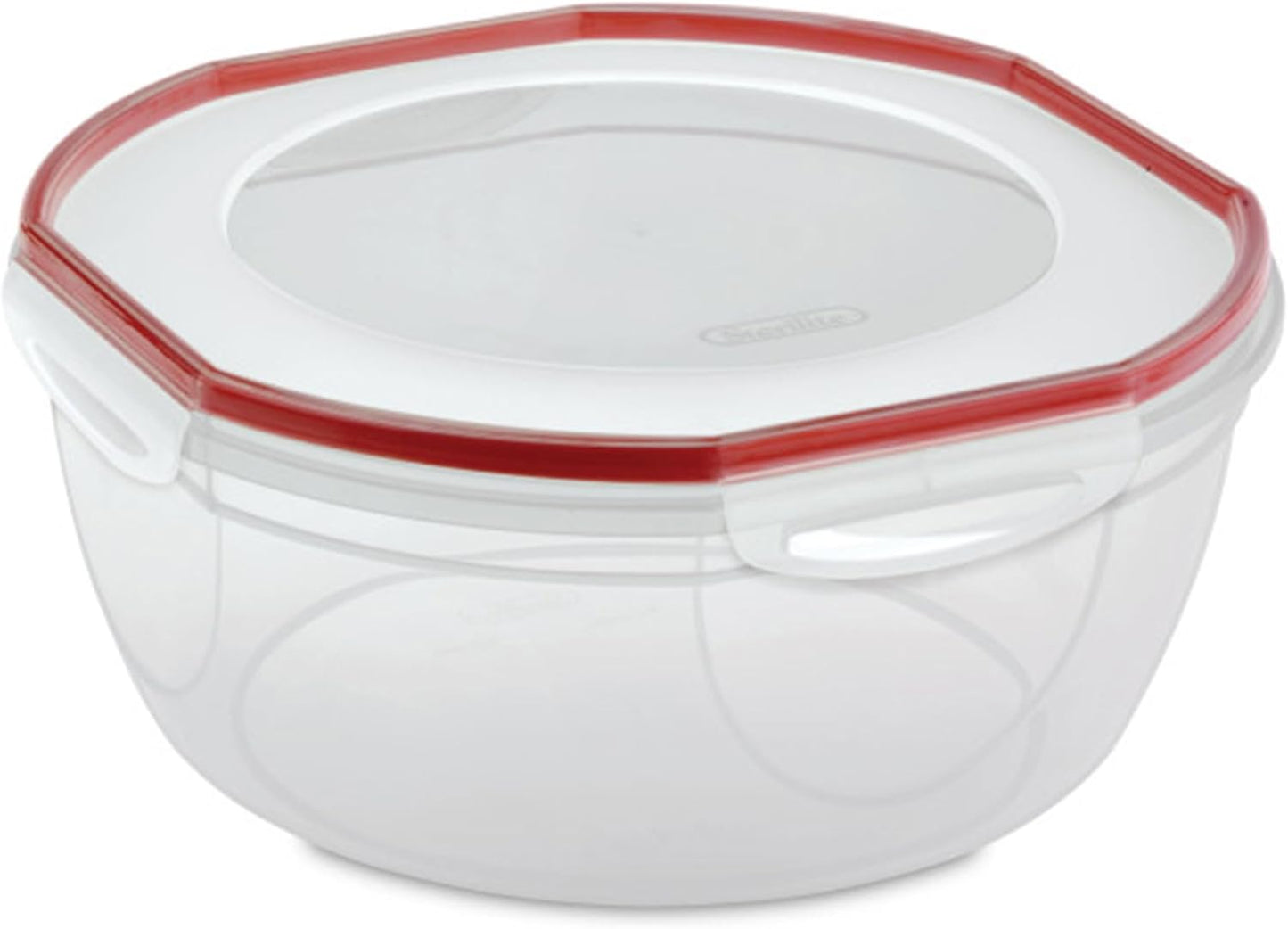Sterilite Ultra-Seal 8.1 Qt Bowl, Large Airtight Food Storage Container, Latching Lid, Microwave and Dishwasher Safe, Clear With Red Gasket, 2-Pack