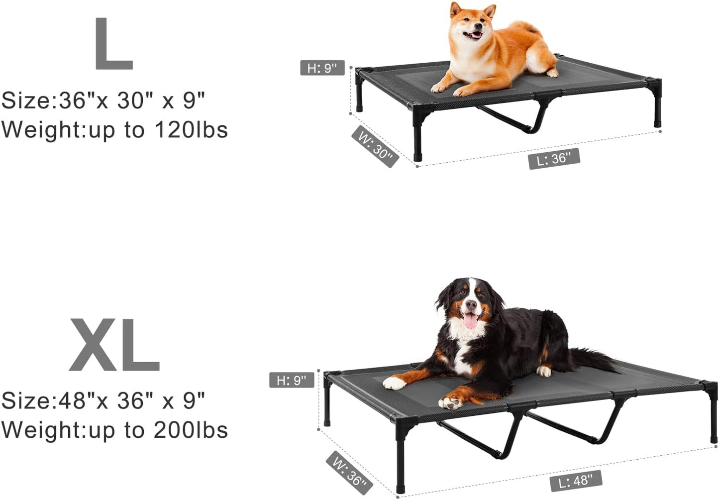 petizer 48" Cooling Elevated Dog Bed, Raised Outdoor Dog Cot for Camping, Breathable & Waterproof, Heavy Duty Extra Large Dog Bed Holds 200 LBs with Sturdy Support Bars, Extra Large Dogs (X-Large)
