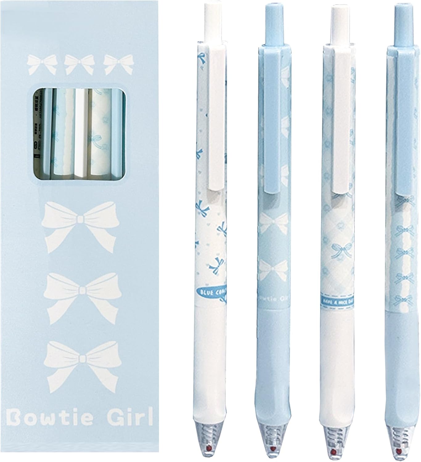 4 Pcs Cute Retractable Pens Bowknot Gel Pens 0.5mm Fine Point Black Ink Smooth Writing Pen Office School Supplies Cartoon Kawaii Blue Pen for Women Girls (Blue)