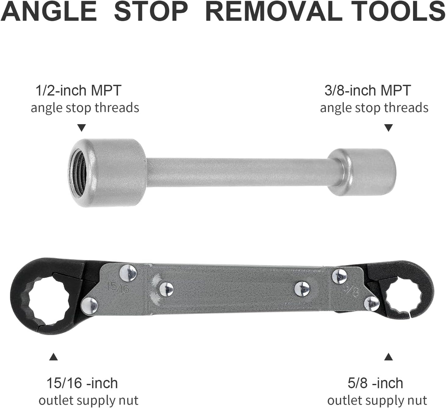 Plumbing Tools Angle Stop Wrench Kit – Adjustable Wrench Professional Plumber Tools for Installing New Compression Angle Stops and Removing Compression Rings-Silver Tool Kit