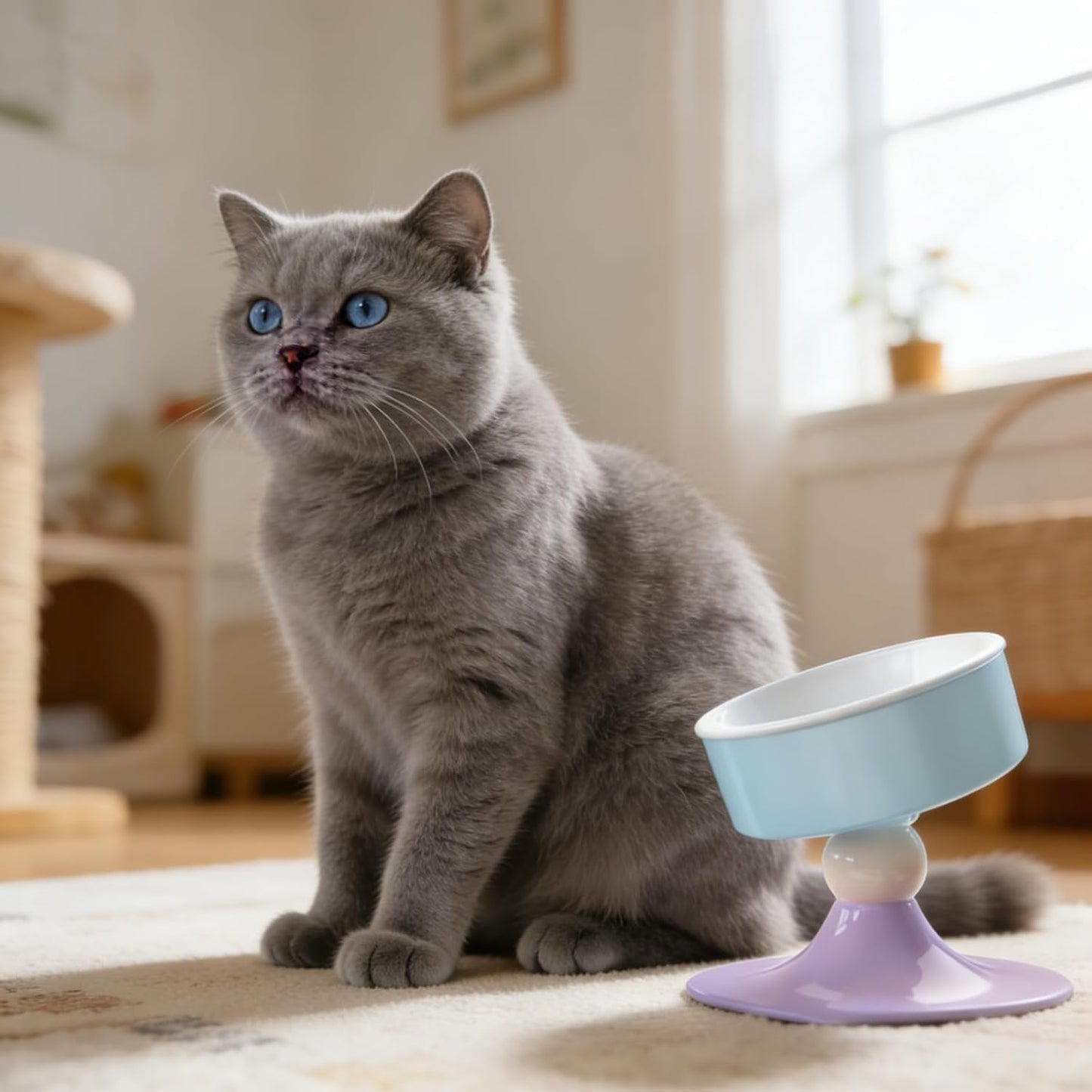 Cat Food and Water Bowls,Raised Cat Bowl,Three Adjustable Height Options, 20° Tiltable, 360° Rotatable, Raised Pet Bowl.Suitable for Small Dogs, Kittens, and Adult Cats.1 Piece, Color: Purple