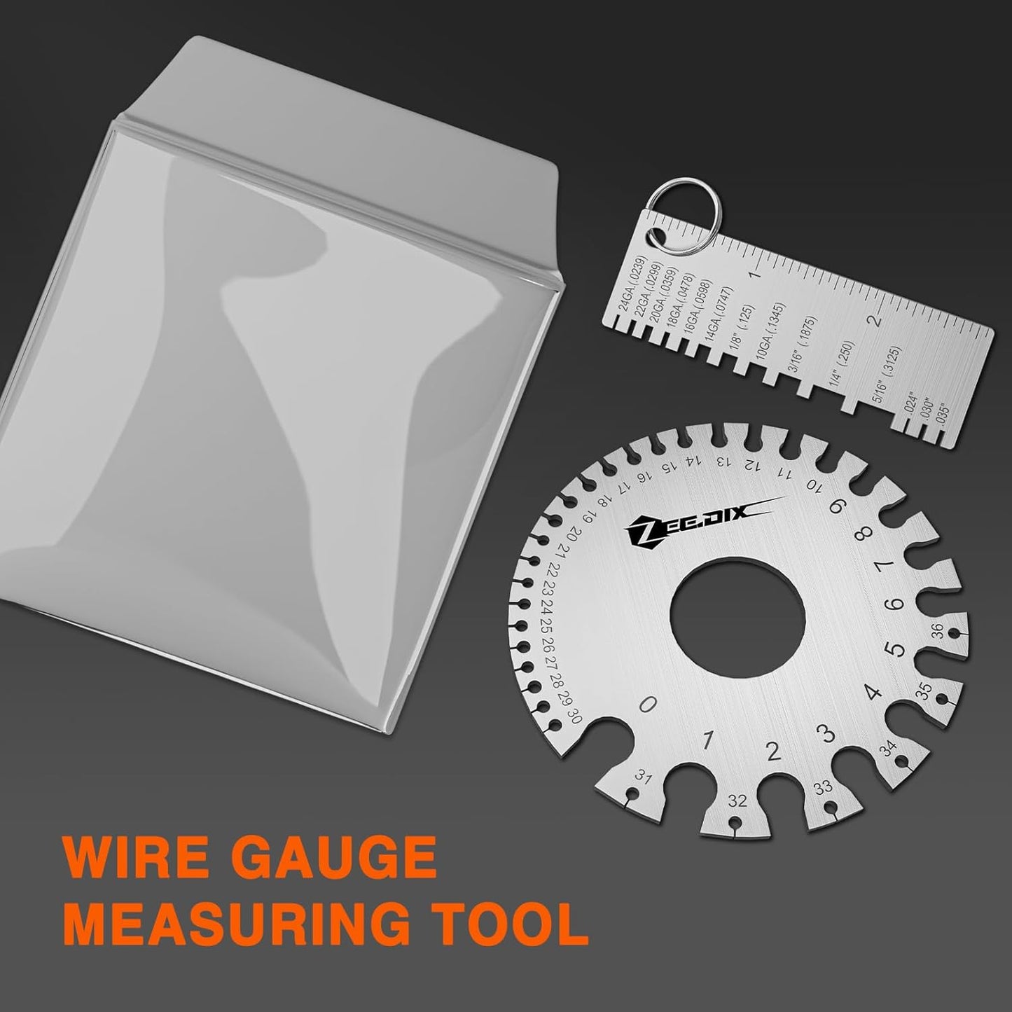 ZeeDix Wire Gauge Measuring Tool (2 Pcs) - Round Dual Sided Metal Sheet Gage & Metal Sheet Thickness Gauge, Stainless Sheet Wire Size Chart & Welding Measurement Tool