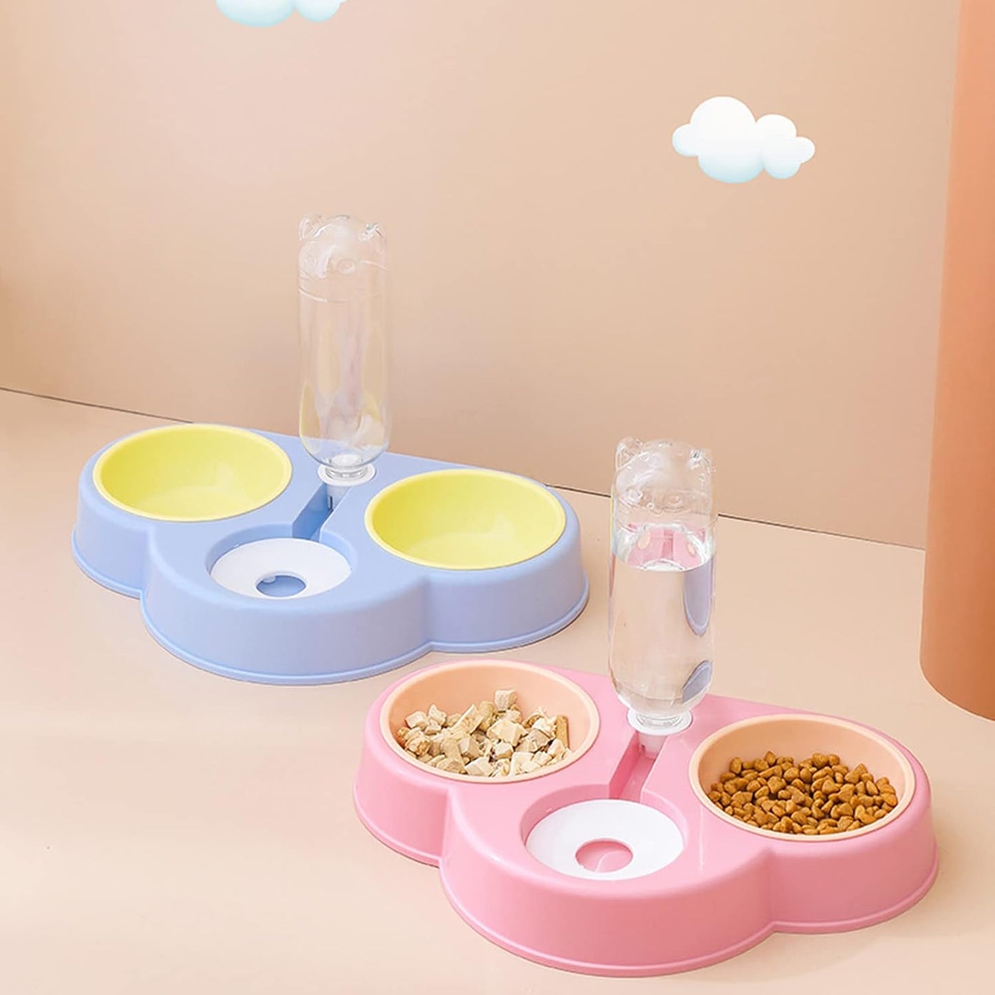 Pet Automatic Feeder And Waterer Detachable For Cat Anti-overturning Bowl Anti-Leak Water Fountain Slanted Raised Food B Pet Automatic Feeder Dog