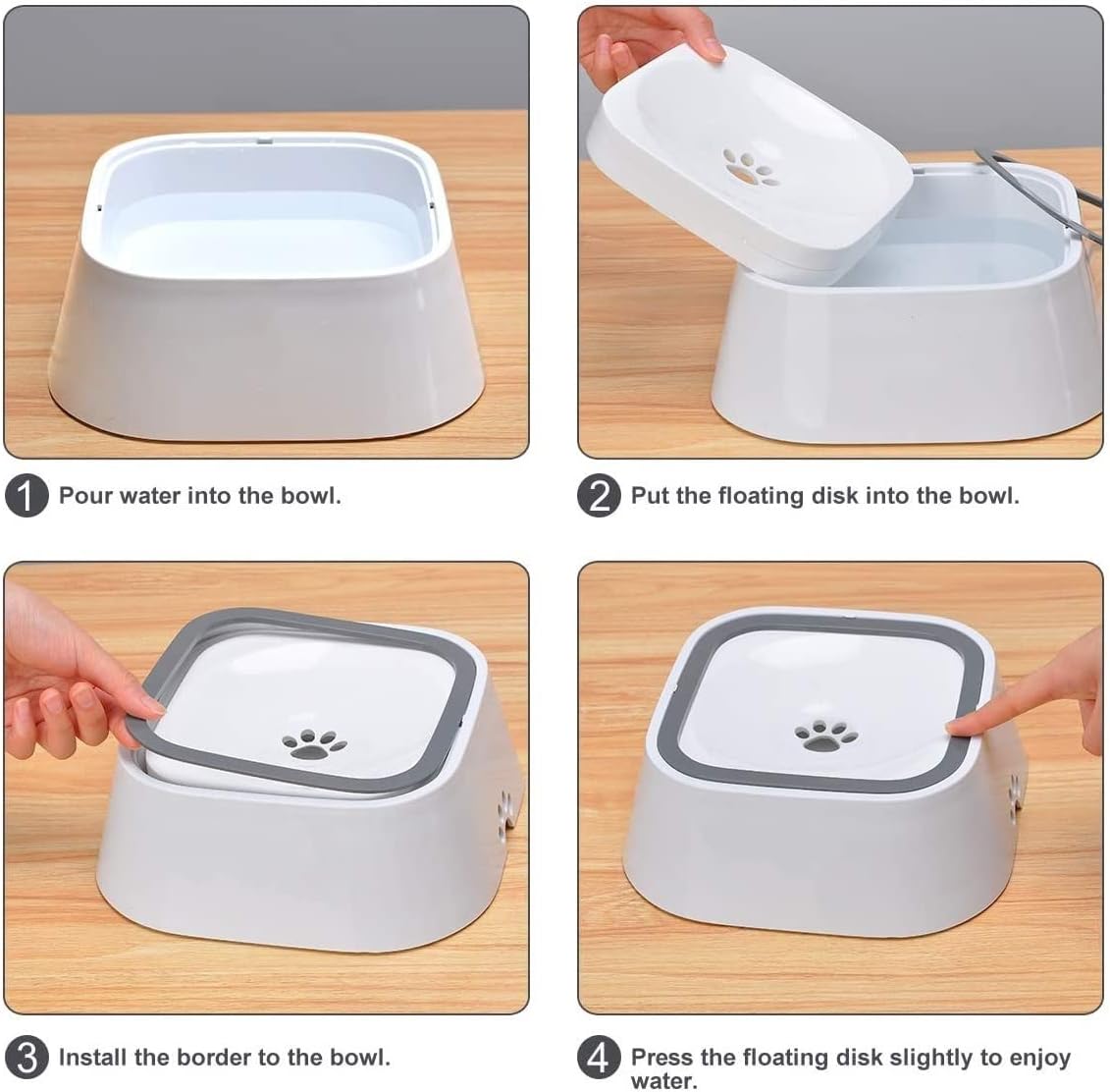 Fountain Dog Water Bowl, SplashFree,Vehicle Carried Pet Water Bowl for Dog, Cat, Puppy, Kitty, 1.5L Large Capacity Pet Water Dispenser (Color : White) (Gray)