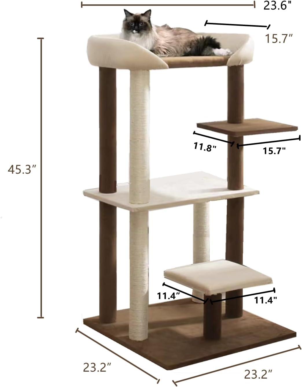 SHENGOCASE Modern Cat Tree Tower with Extra Large Platform Perch Bed for Maine Coon and Big Couch Sofa for Multiple Cats