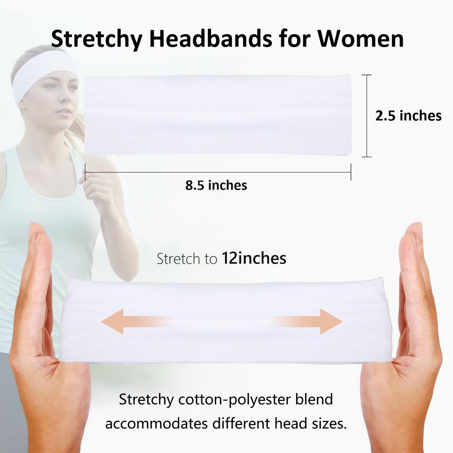 Huachi Headbands for Women Non Slip 16 Pack Elastic Sports Hair Bands for Women, Soft Cotton Cloth Headband for Workout Yoga Fashion Hair Accessories, Black White Gray Trendy Head Bands