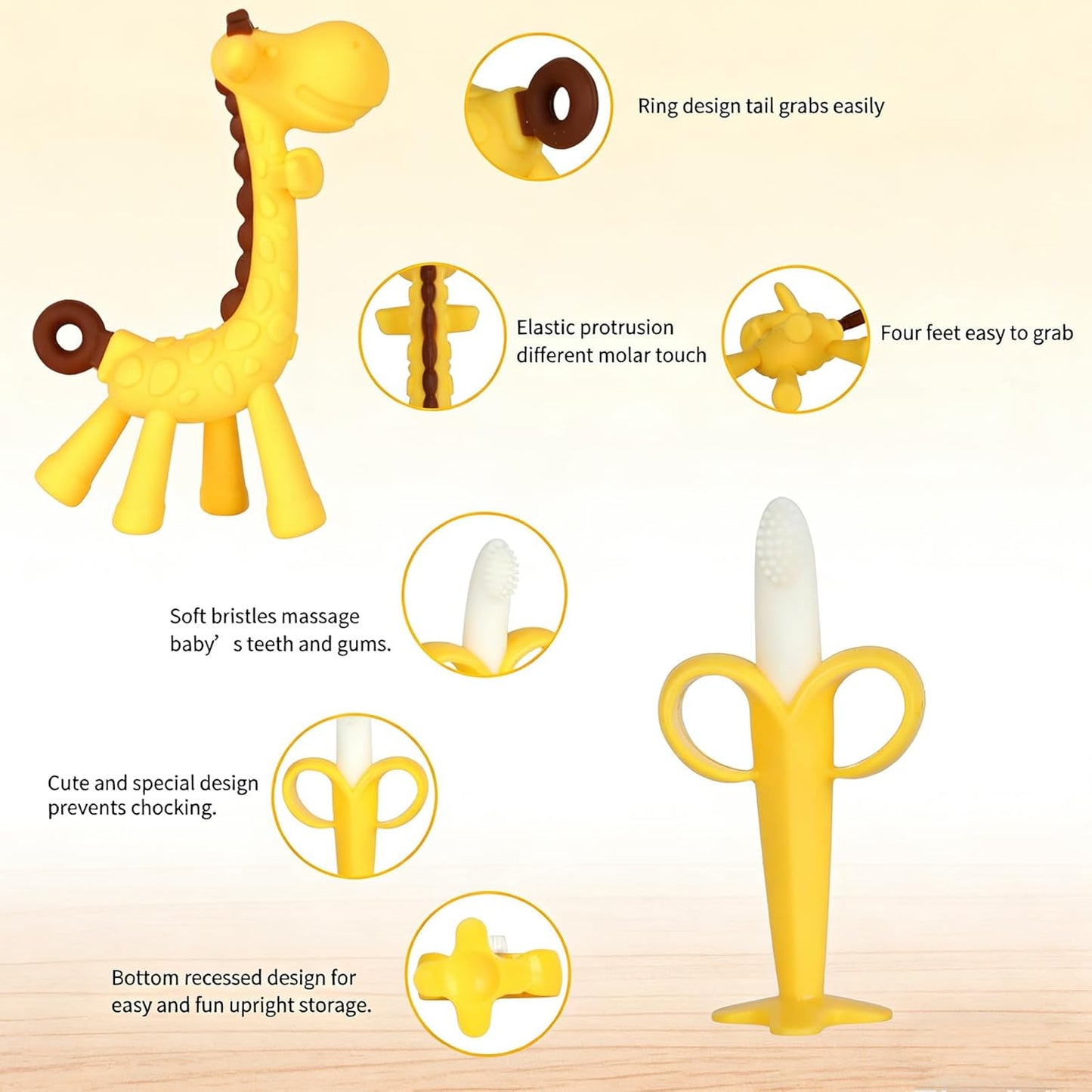 Baby Teething Toys 3-6 Months, Baby Chew Teether Freezer BPA Free, Babies Teething Relief for Infants, Banana Toothbrush, Fruit Shape Giraffe Newborn Teether Gift for Baby Boy and Girl