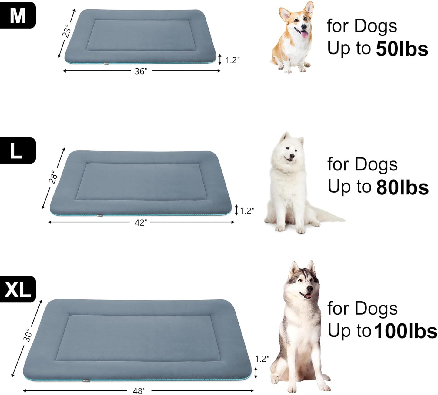 Magic Dog Dog Bed Soft Dog Crate Pad Mat for Medium/Large Dogs, 36-Inch Washable Comfy Kennel Pad with Anti Slip Bottom Pet Sleeping Beds, Blue Grey