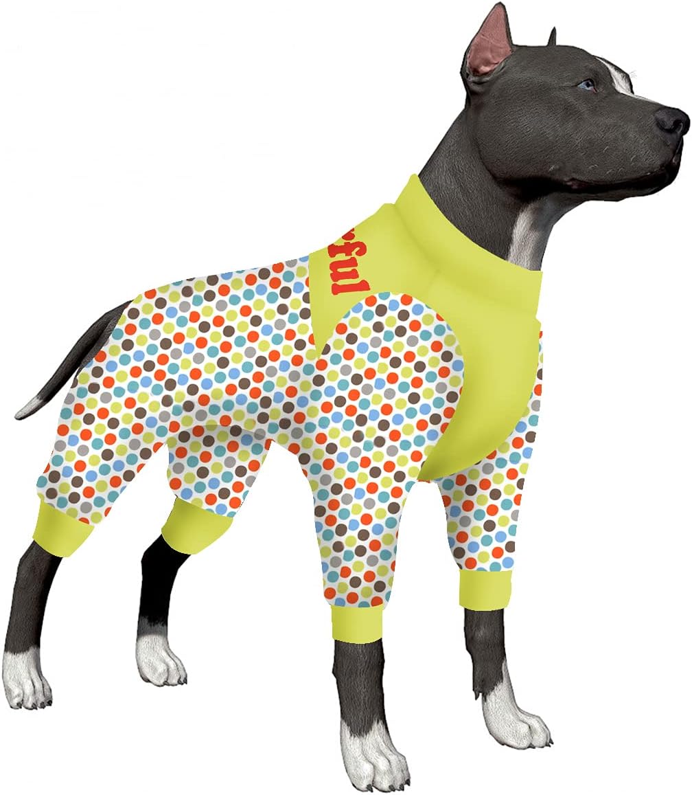 LovinPet Pet Recovery Suit for Dogs, Post Operative Jumpsuit for Dogs Apparel, Dog Onesie as Bottoming Under Dog Coats, Breathable & Elastic Hanging Out Diddly Dot Sky Prints Pajamas for Big Dogs