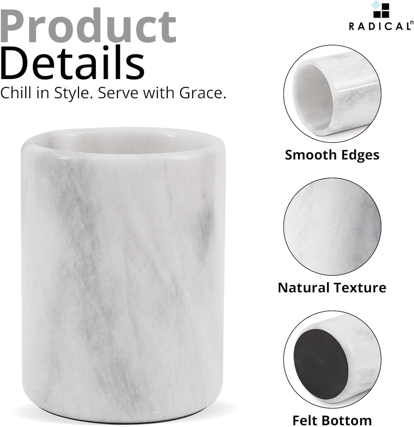 Radicaln Marble Wine Chiller Bucket 6.5" Inches White Handmade Beverage Cooler & Champagne bucket for Bar Accessories, Ideal Wine Bottle Holder & Small Cooler for Home Decoration
