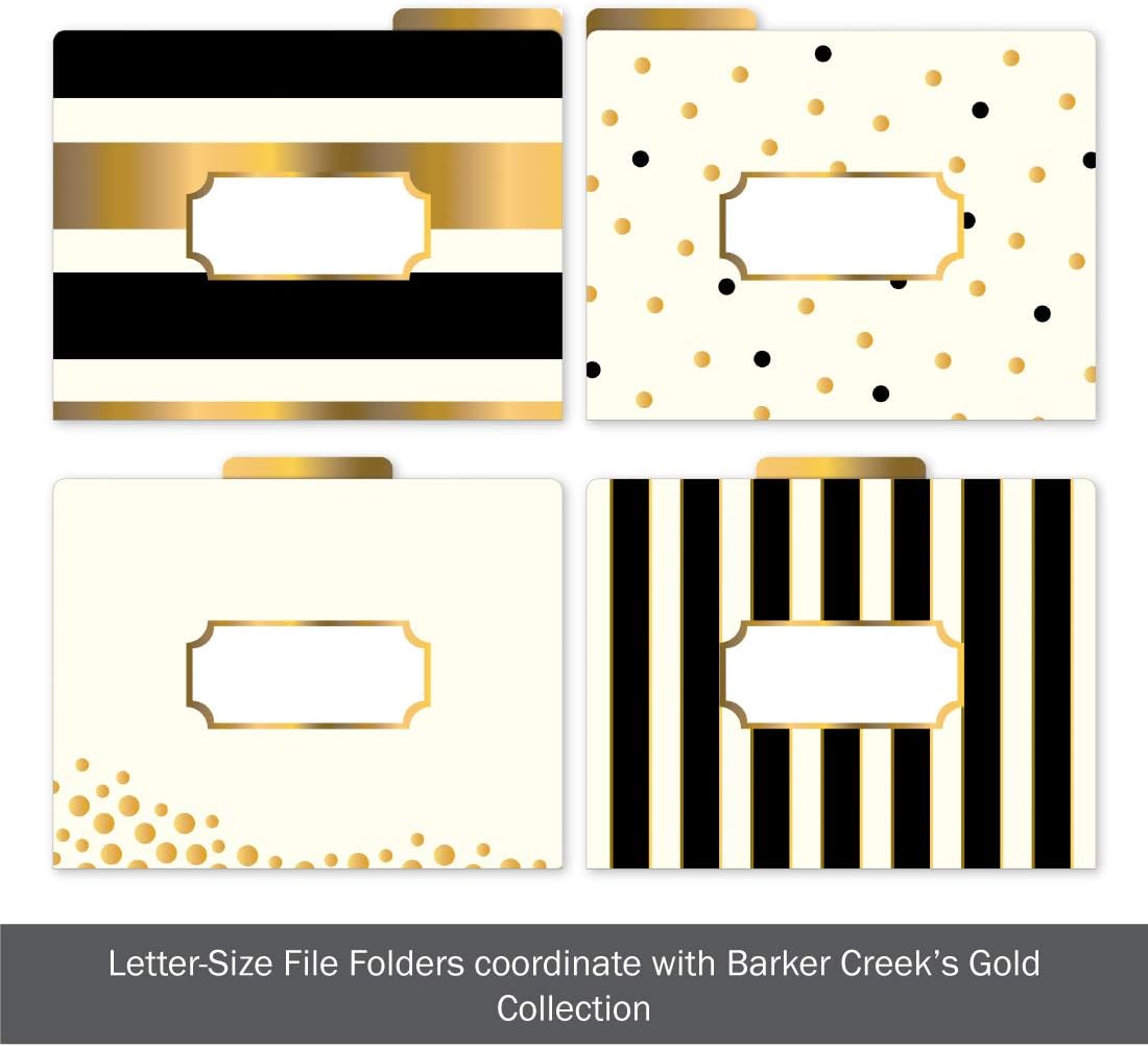 Barker Creek File Folders - Set of 12 Gold Letter Size Folders, 14pt Stock, Multi-Design Set, 1/3 Cut Tabs, Reversible, Home, School and Office Supplies (2001)