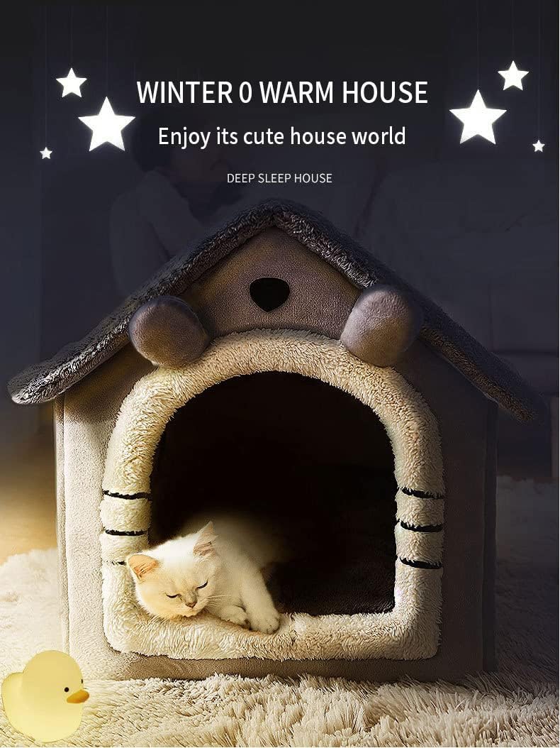 gors Soft Cat Bed Deep Sleep House Dog Cat Winter House Removable Cushion,Foldable Kennel Cat Bed Puppy Pet Supplies (S,08)