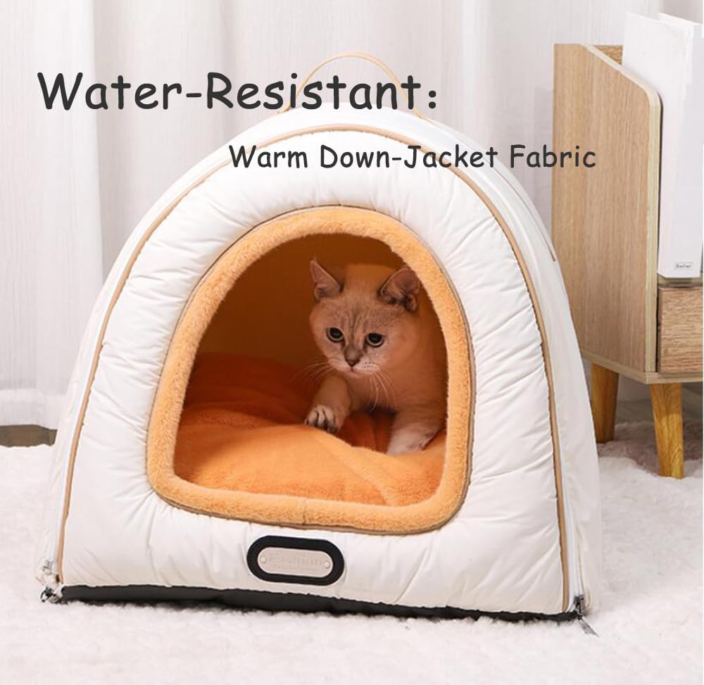 Pet Bed with Removable Cover Dog House Square Design Suitable for Dogs up to 16 lbs and Cats up to 22 lbs (Khaki, Medium)