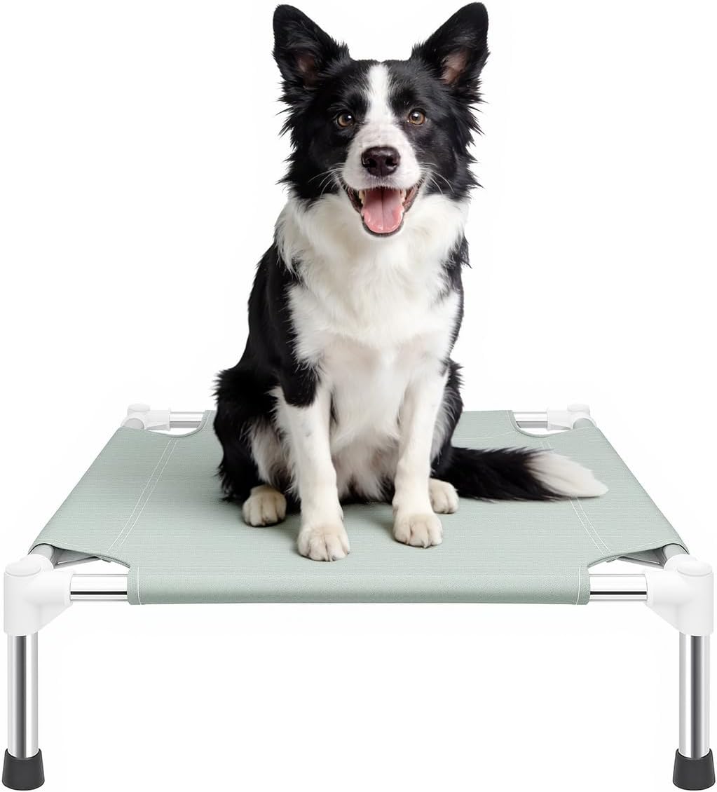 Makerfire Elevated Dog Bed, Indoor/Outdoor Raised Dog Cot for Small Dogs, Detachable Pet Bed with Non-Slip Feet, Polyester Cotton (19.5'' L x 19.5'' W x 6.4" H)