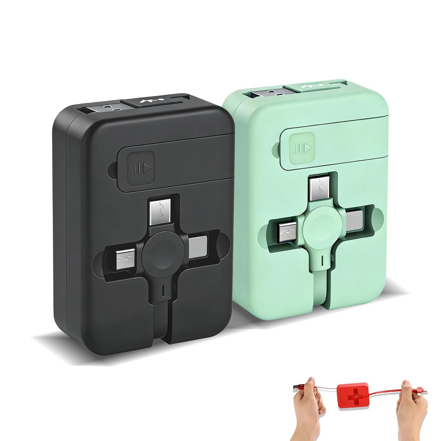 2 Pcs 3 in 1 Retractable Multi Fast Chargers Cable(1M) with USB C/Micro USB/L and Phone Stand, Compatible with iPhone 17/16/15/14/13/12/11/10/9/8/Android/Tablet