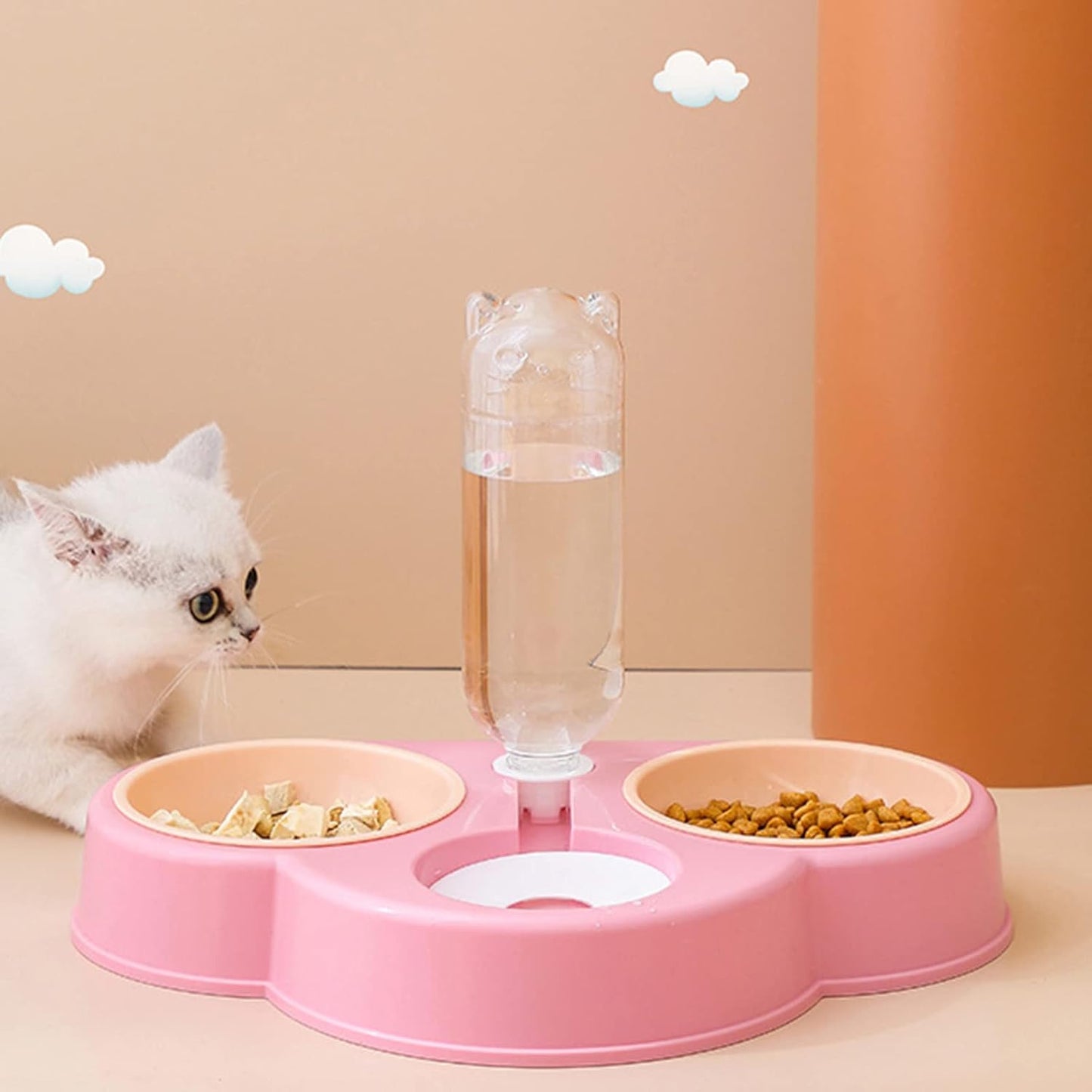 Pet Automatic Feeder And Waterer Detachable For Cat Anti-overturning Bowl Anti-Leak Water Fountain Slanted Raised Food B Pet Automatic Feeder Dog