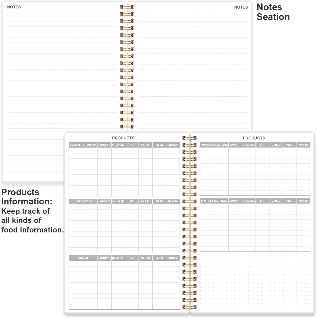 Weekly Meal Planner Notebook,A5 Weekly & Daily Meal Prep Journal with Shopping and Grocery Lists for Menu Planning, Lasts 1 Year, Blue Watercolor