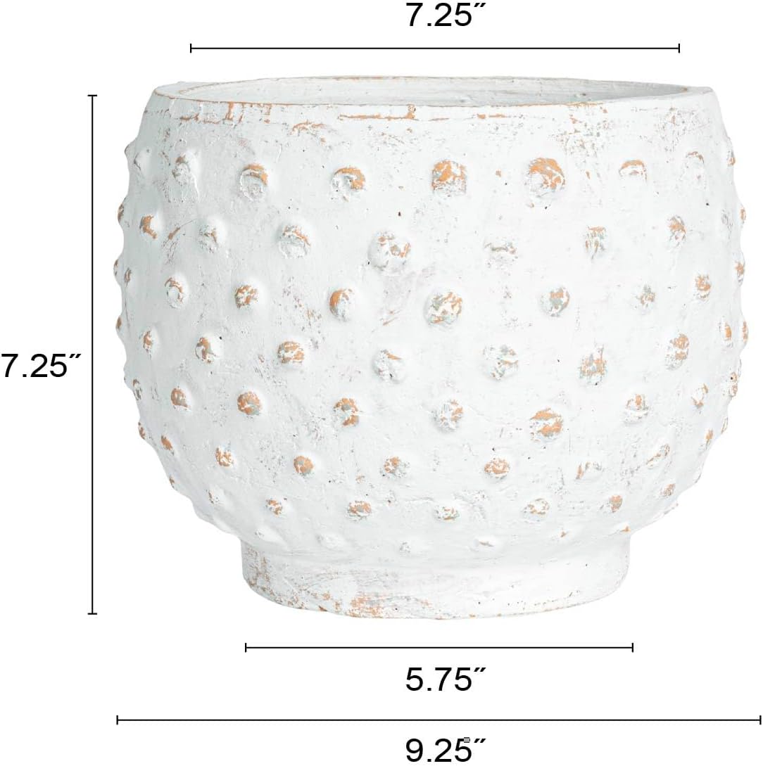 Creative Co-Op Distressed Terra Cotta Hobnail Planter, White