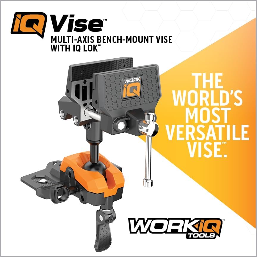 360° Rotating Bench Vise with 5" Jaw Pads - Versatile Woodworking & Pipe Vise for Home Improvement Projects - Compatible with Work Table Workbenches & IQ Connect Accessories