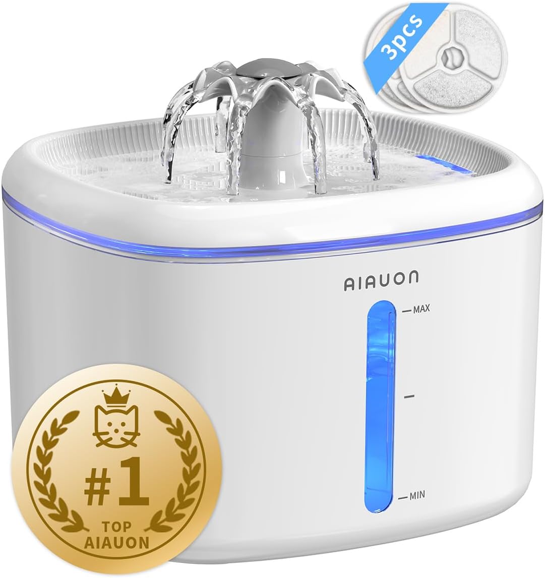 Cat Water Fountain,84oz/2.5L Pet Cat Fountain – Ultra Quiet Upgraded Automatic Pet Water Dispenser with 3 Replaceable Filters, Indoor Cat & Dog Drinking Bowl (White)